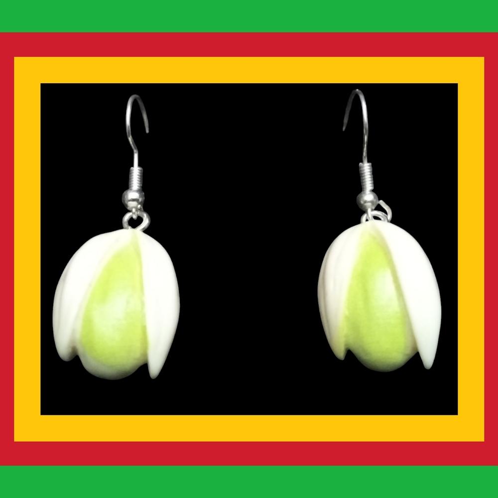 White and Green Floral Bud Earrings